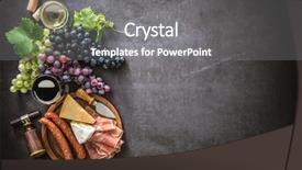  Presentation with grape vine black grapes - Beautiful theme featuring vin - wineglasses with grapes cheese ham backdrop and a  colored foreground
