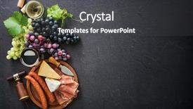  Presentation with dark space - Audience pleasing PPT theme consisting of vin - wineglasses with grapes cheese ham backdrop and a dark gray colored foreground