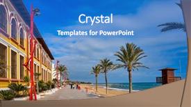  Presentation with beach - Theme having vinaroz playa del forti beach background and a teal colored foreground