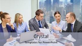  Presentation with team discussion - Audience pleasing presentation theme consisting of vinay darbelnet - business technology and people concept backdrop and a light blue colored foreground