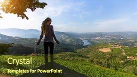  Presentation with river valley - Colorful presentation theme enhanced with vineyards are on a hills backdrop and a tawny brown colored foreground