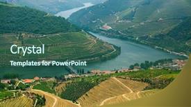  Presentation with river valley - Colorful PPT theme enhanced with vineyards are on a hills backdrop and a ocean colored foreground