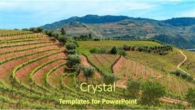  Presentation with river valley - Slide deck with vineyards-in-the-valley background and a tawny brown colored foreground