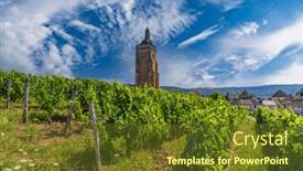  Presentation with jura - PPT theme consisting of vineyards-with-arbois-church-department background and a tawny brown colored foreground
