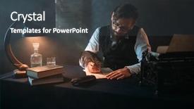  Presentation with feather - Beautiful slide set featuring vintage - bearded writer in glasses writes backdrop and a dark gray colored foreground