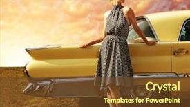  Presentation with vintage car - Amazing slide deck having vintage - beautiful lady standing near retro backdrop and a tawny brown colored foreground
