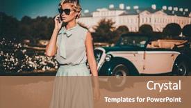  Presentation with classic - Presentation design consisting of vintage - beautiful lady with mobile phone background and a coral colored foreground