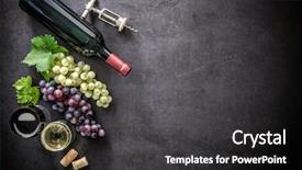  Presentation with bottle - PPT theme consisting of vintage - bottle of wine wineglasses grapes background and a dark gray colored foreground
