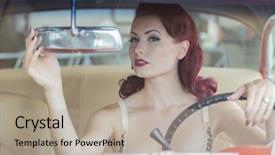  Presentation with vintage car - Audience pleasing PPT layouts consisting of vintage - pinup model posing backdrop and a mint green colored foreground