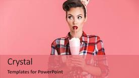  Presentation with cheerful - PPT layouts having vintage - portrait of a cheerful brunette background and a coral colored foreground