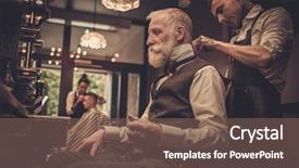  Presentation with barber shop - Beautiful presentation featuring vintage - senior man visiting hairstylist backdrop and a violet colored foreground