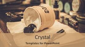  Presentation with barber - Slide set having vintage - shaving accessories in barber shop background and a coral colored foreground