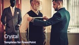  Presentation with tailor made - Colorful slides enhanced with vintage - tailor measuring client for custom backdrop and a wine colored foreground