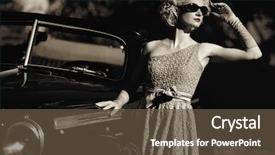  Presentation with vintage car - Slides having vintage - woman near a retro car background and a tawny brown colored foreground