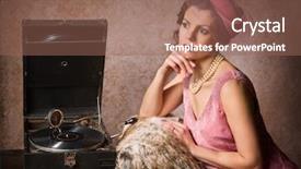  Presentation with record player - Colorful slide set enhanced with vintage 1920s style lady backdrop and a coral colored foreground