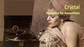  Presentation with record player - Slides enhanced with people emotions natural beauty and lifestyle concept - young woman in black bra on light background closeup view background and a soft green colored foreground