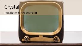  Presentation with 1950s - Presentation featuring vintage 1950s television on table isolated on white with clipping path background and a coral colored foreground