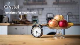  Presentation with vintage clock - Presentation theme with vintage-alarm-clock-and-fresh background and a gray colored foreground