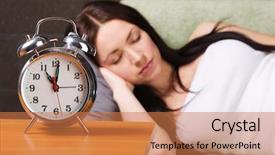  Presentation with vintage clock - Amazing presentation having vintage alarm clock with beautiful young woman sleeping in the background backdrop and a coral colored foreground