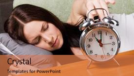  Presentation with vintage clock - Beautiful presentation theme featuring vintage alarm clock with beautiful young woman sleeping in the background backdrop and a coral colored foreground
