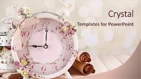  Presentation with vintage clock - Beautiful presentation theme featuring vintage alarm clock with flower backdrop and a lemonade colored foreground