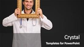  Presentation with frame - Amazing slide set having vintage art - young doctor holding frame backdrop and a  colored foreground
