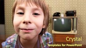  Presentation with home appliances - Cool new presentation theme with vintage-art-portrait-of-liitle backdrop and a tawny brown colored foreground