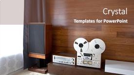  Presentation with minimalistic - Cool new presentation theme with vintage audio system in minimalistic modern interior diagonal perspective view backdrop and a tawny brown colored foreground