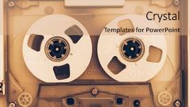  Presentation with tape recorder - PPT layouts featuring vintage audio tape compact cassette background and a coral colored foreground