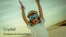  Presentation with vintage aviation - Beautiful PPT theme featuring vintage aviation - happy boy at sunset playing backdrop and a mint green colored foreground