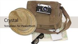  Presentation with geography old nautical treasure vintage - PPT layouts having vintage bag and old camera background and a coral colored foreground