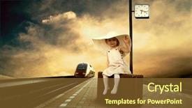  Presentation with train railway - Colorful theme enhanced with vintage baggage on the train backdrop and a tawny brown colored foreground