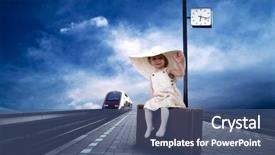  Presentation with vintage steam powered railway train - PPT theme having vintage baggage on the train background and a ocean colored foreground