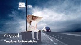  Presentation with vintage steam powered railway train - Beautiful presentation theme featuring vintage baggage on the train backdrop and a ocean colored foreground