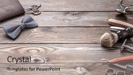  Presentation with barber shop - PPT layouts enhanced with vintage barber shop tools background and a mint green colored foreground