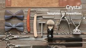  Presentation with barber - Theme with vintage barber shop tools background and a coral colored foreground