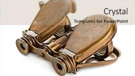  Presentation with vintage - Colorful presentation theme enhanced with vintage binoculars isolated on white backdrop and a coral colored foreground