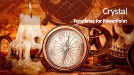  Presentation with ancient map - Cool new presentation theme with vintage book compass telescope backdrop and a tawny brown colored foreground