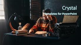  Presentation with work - PPT theme having vintage book lamp - bearded author in glasses reading background and a wine colored foreground