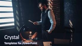  Presentation with glasses - PPT layouts having vintage book lamp - bearded man in glasses reads background and a wine colored foreground