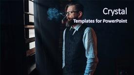  Presentation with smoking - Presentation design consisting of vintage book lamp - bearded writer in glasses smoking background and a wine colored foreground