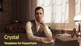  Presentation with interior decorating home - Slides having vintage book lamp - pensive businessman in home interior background and a tawny brown colored foreground