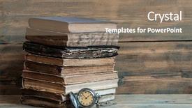  Presentation with vintage antique pocket watch vintage - Presentation having vintage books and pocket watch background and a coral colored foreground