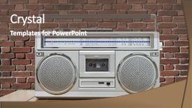  Presentation with red brick wall - Slides having vintage boombox on wood table background and a tawny brown colored foreground