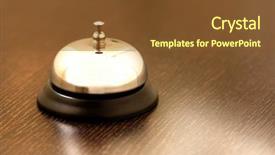 Presentation with hotel - Cool new slides with vintage brass bell on hotel backdrop and a tawny brown colored foreground