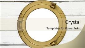  Presentation with window frame - Presentation theme having vintage brass porthole in wooden background and a soft green colored foreground