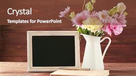  Presentation with flowers vase - Audience pleasing presentation theme consisting of vintage brown frame with flowers in vase on brown wooden background backdrop and a tawny brown colored foreground