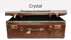  Presentation with brown leather - Amazing theme having vintage brown leather suitcase partly open isolated on white clipping path included backdrop and a light gray colored foreground