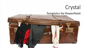  Presentation with brown leather - PPT layouts consisting of vintage brown leather suitcase with scarves overflowing clipping path included background and a white colored foreground