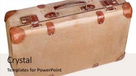  Presentation with luggage - Cool new PPT theme with vintage brown suitcase isolated backdrop and a coral colored foreground